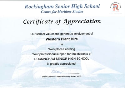 Western Plant Hire - Supporting Work Experience